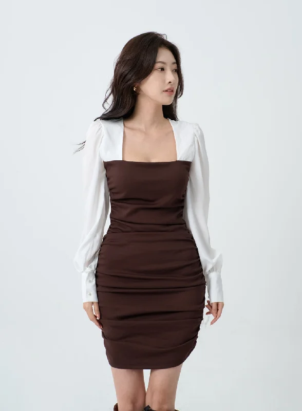 Elegant Square Neck Ruffle Pencil Mini Dress IO19