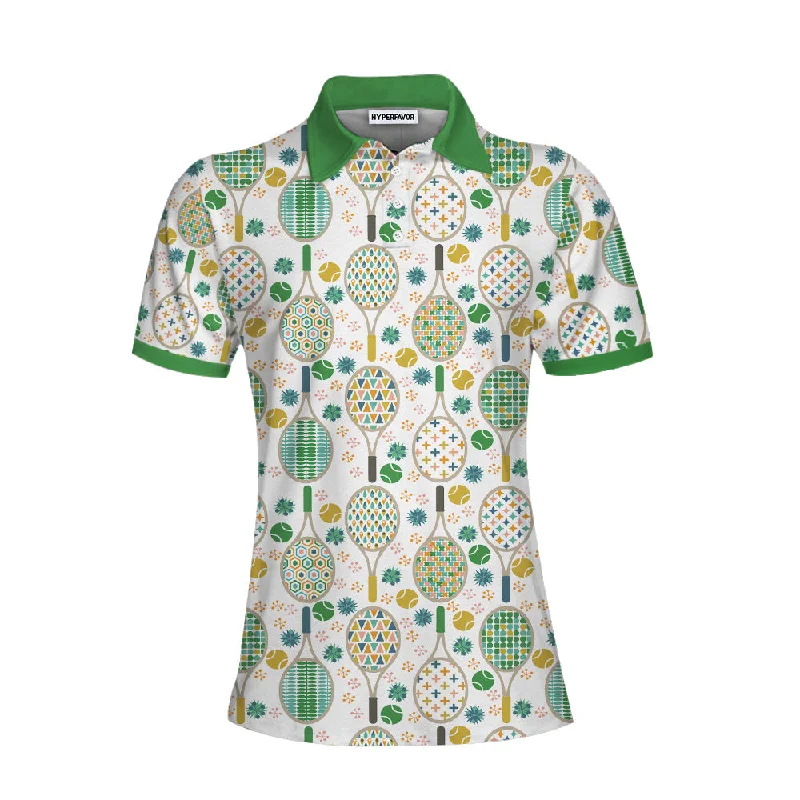 Green And Golden Tennis Pattern Short Sleeve Women Polo Shirt Coolspod