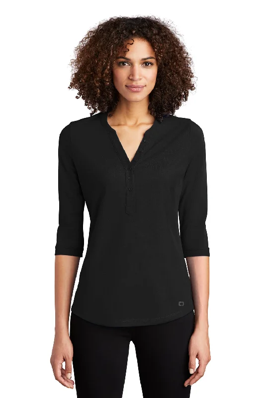 Ogio Womens Jewel Moisture Wicking 3/4 Sleeve Polo Shirt - Blacktop