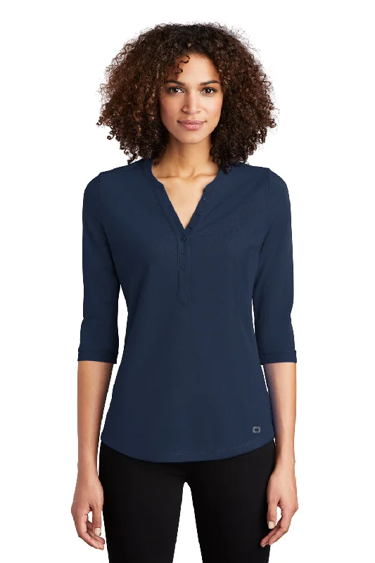 Ogio Womens Jewel Moisture Wicking 3/4 Sleeve Polo Shirt - Navy Blue