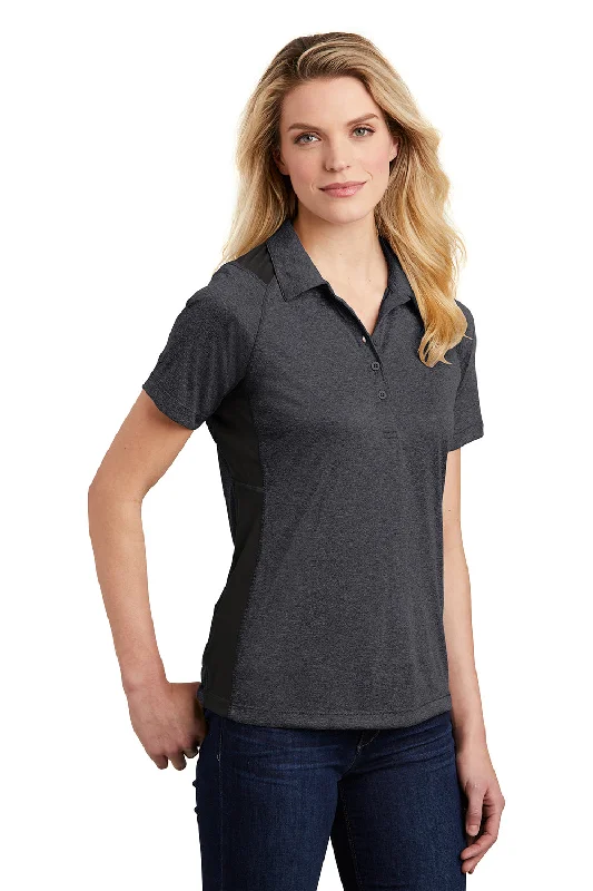 Sport-Tek Womens Heather Contender Moisture Wicking Short Sleeve Polo Shirt - Heather Graphite Grey/Black