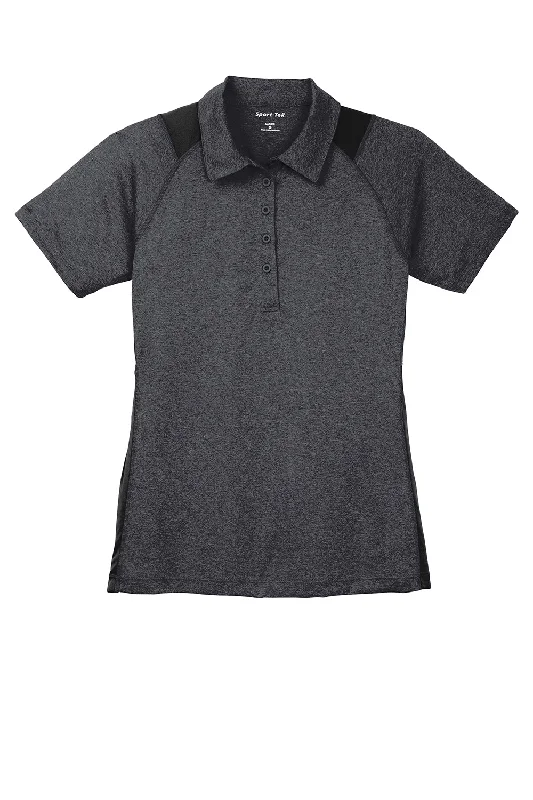 Sport-Tek Womens Heather Contender Moisture Wicking Short Sleeve Polo Shirt - Heather Graphite Grey/Black