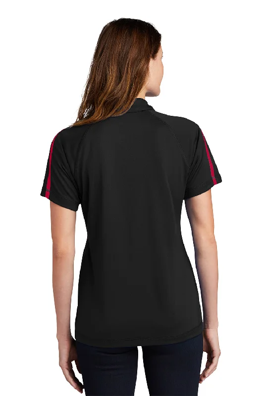 Sport-Tek Womens Micro-Mesh Moisture Wicking Short Sleeve Polo Shirt - Black/Red