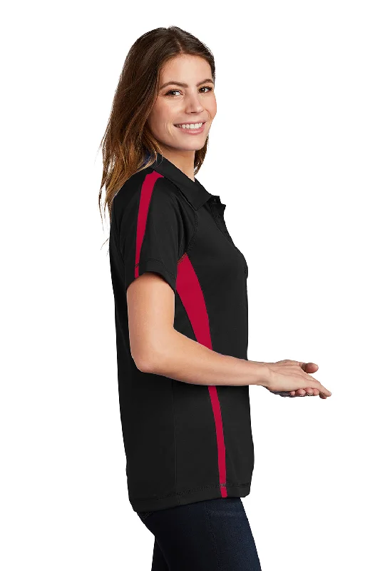 Sport-Tek Womens Micro-Mesh Moisture Wicking Short Sleeve Polo Shirt - Black/Red