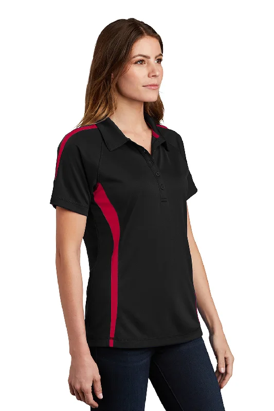 Sport-Tek Womens Micro-Mesh Moisture Wicking Short Sleeve Polo Shirt - Black/Red