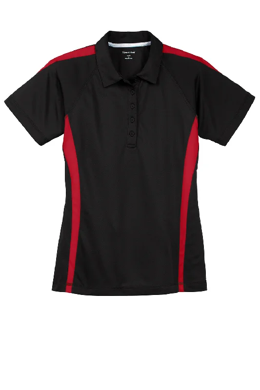 Sport-Tek Womens Micro-Mesh Moisture Wicking Short Sleeve Polo Shirt - Black/Red