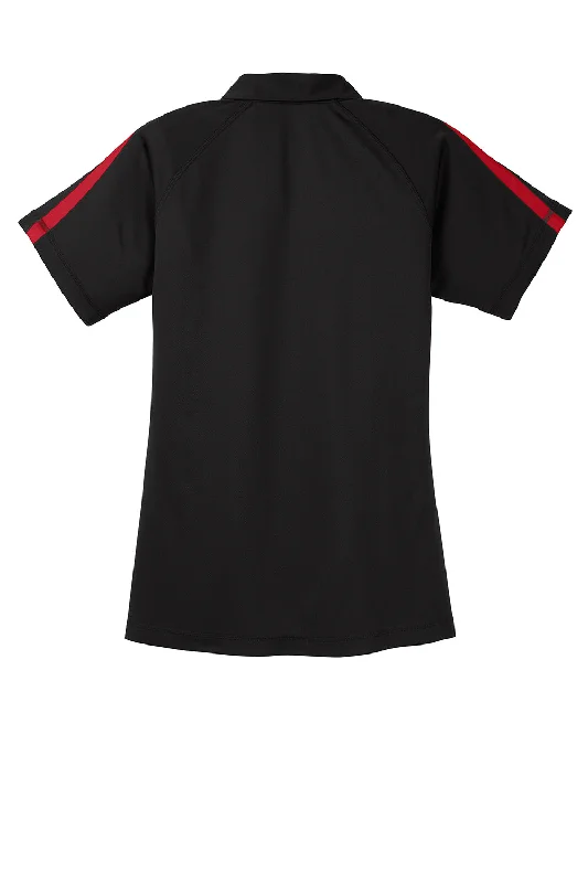 Sport-Tek Womens Micro-Mesh Moisture Wicking Short Sleeve Polo Shirt - Black/Red