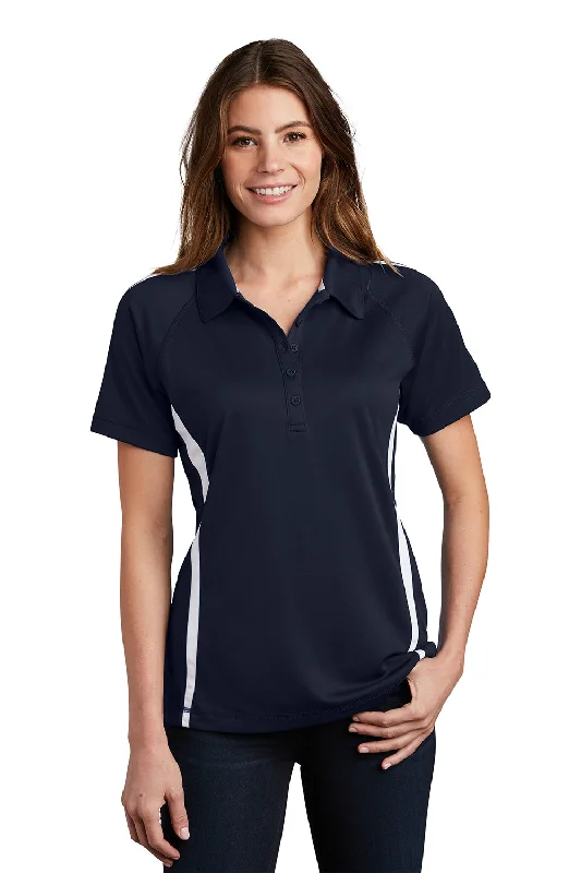 Sport-Tek Womens Micro-Mesh Moisture Wicking Short Sleeve Polo Shirt - True Navy Blue/White