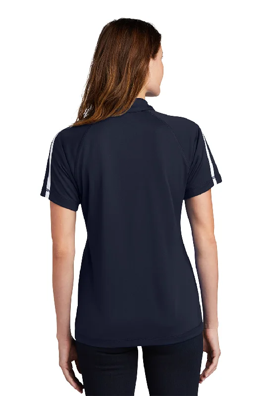 Sport-Tek Womens Micro-Mesh Moisture Wicking Short Sleeve Polo Shirt - True Navy Blue/White