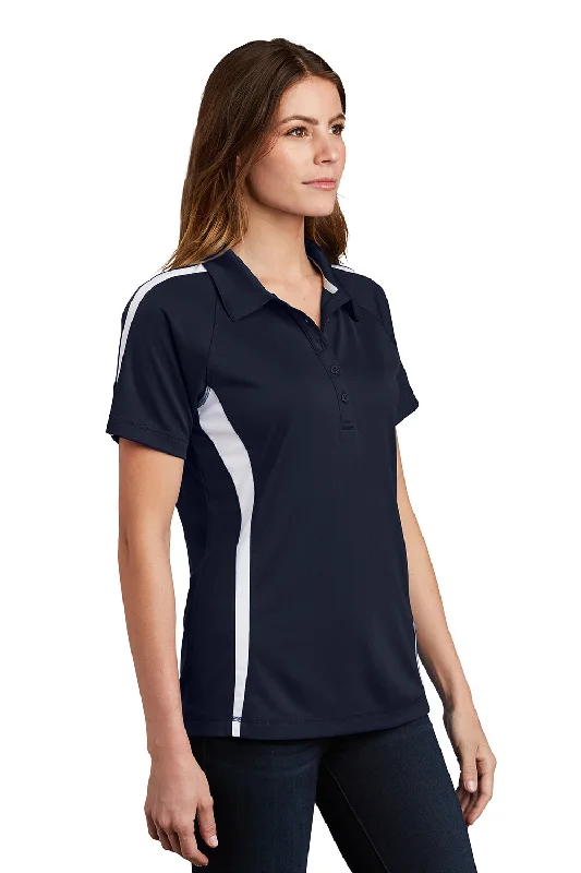 Sport-Tek Womens Micro-Mesh Moisture Wicking Short Sleeve Polo Shirt - True Navy Blue/White