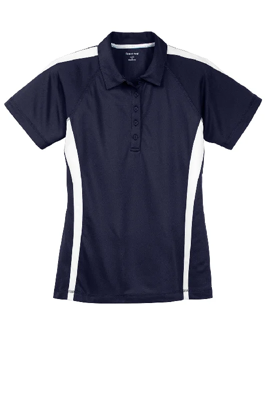 Sport-Tek Womens Micro-Mesh Moisture Wicking Short Sleeve Polo Shirt - True Navy Blue/White