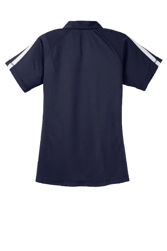 Sport-Tek Womens Micro-Mesh Moisture Wicking Short Sleeve Polo Shirt - True Navy Blue/White