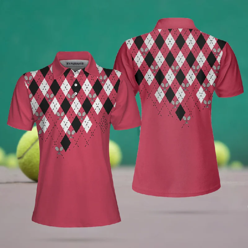 Tennis Shirt With Argyle Pattern Short Sleeve Women Polo Shirt Coolspod