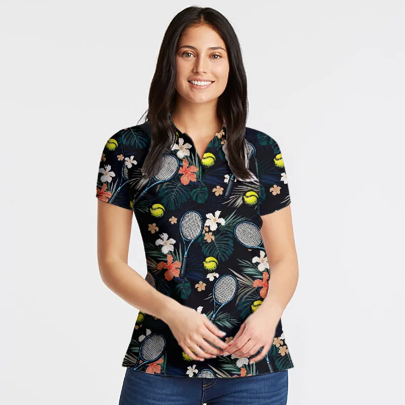 Tropical Floral Tennis Shirt For Women Short Sleeve Women Polo Shirt Coolspod